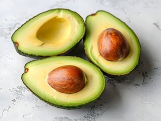 Perfectly Ripe Avocado Halves Revealing Creamy Texture and Seed in Detailed Close up