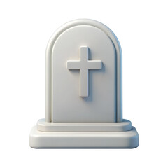 Fototapeta premium 3D cartoon gravestone with a cross symbol on its surface. This simple, smooth design is ideal for Halloween or themed projects. Isolated on transparent background, png.