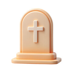 Fototapeta premium 3D cartoon-style orange gravestone with a cross symbol. This bright design adds a playful yet spooky touch to Halloween-themed projects. Isolated on transparent background, png.