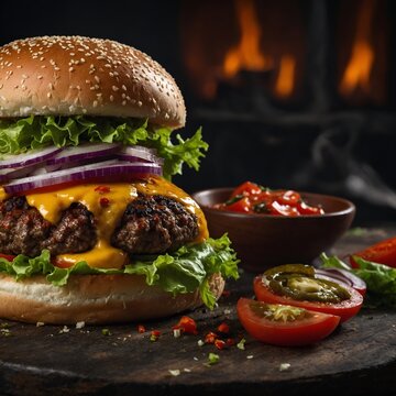 hamburger with fries