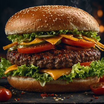hamburger on a wooden table