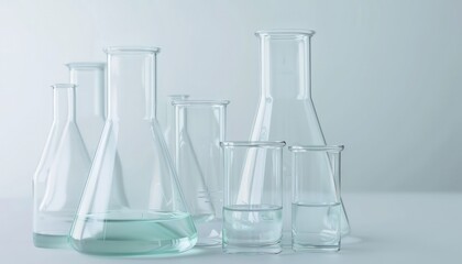 Biotech innovations highlighted by a businesswoman with laboratory glassware, clinical white background.