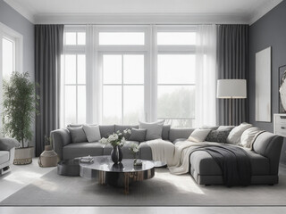 Luxury modern big living room ai generated