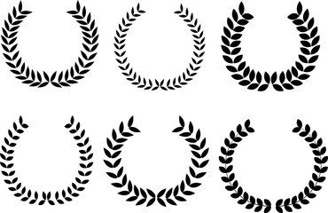 Award laurel wreath set. Leaves victory frame. Floral branch border. Champion winner branch logo. Vector illustration isolated on white background.