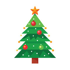 Festive Christmas Tree with Star and Baubles, Decorated Christmas Tree with Ornaments and Star Topper, Christmas Tree with Ornaments and Star for Festive Designs