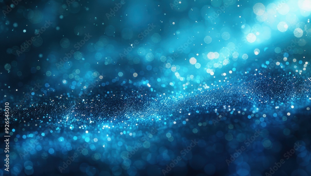 Poster a mesmerizing display of blue bokeh lights creating an abstract, dreamy background.