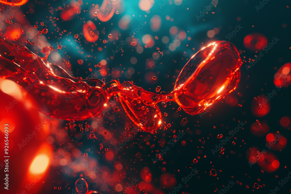 Poster abstract red liquid splash with bokeh effect