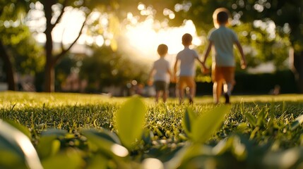 An ad showing a family playing in the park, emphasizing the importance of physical activity for childrens health