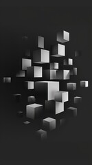 Abstract 3D floating cubes with dark background creating a mysterious and modern design.