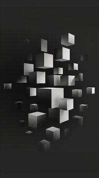 Fototapeta Abstract 3D floating cubes with dark background creating a mysterious and modern design.