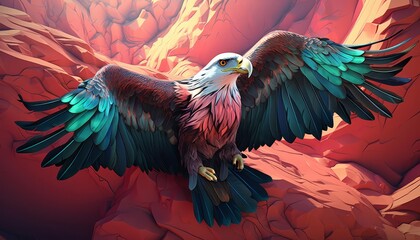 Obraz premium A vulture perching ominously flat design top view canyon theme 3D render Triadic Color Scheme