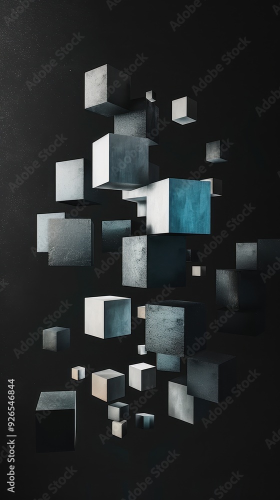 Aufkleber abstract 3d cubes suspended in a dark space creating a modern, geometric visual effect.