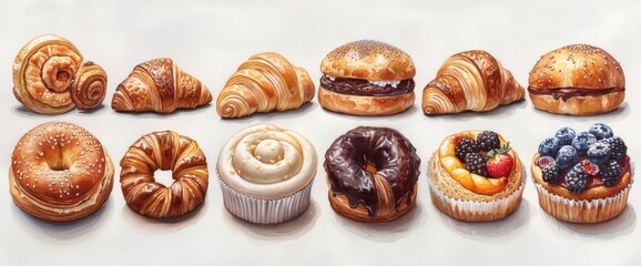 Fototapeta premium pastry set on a white background