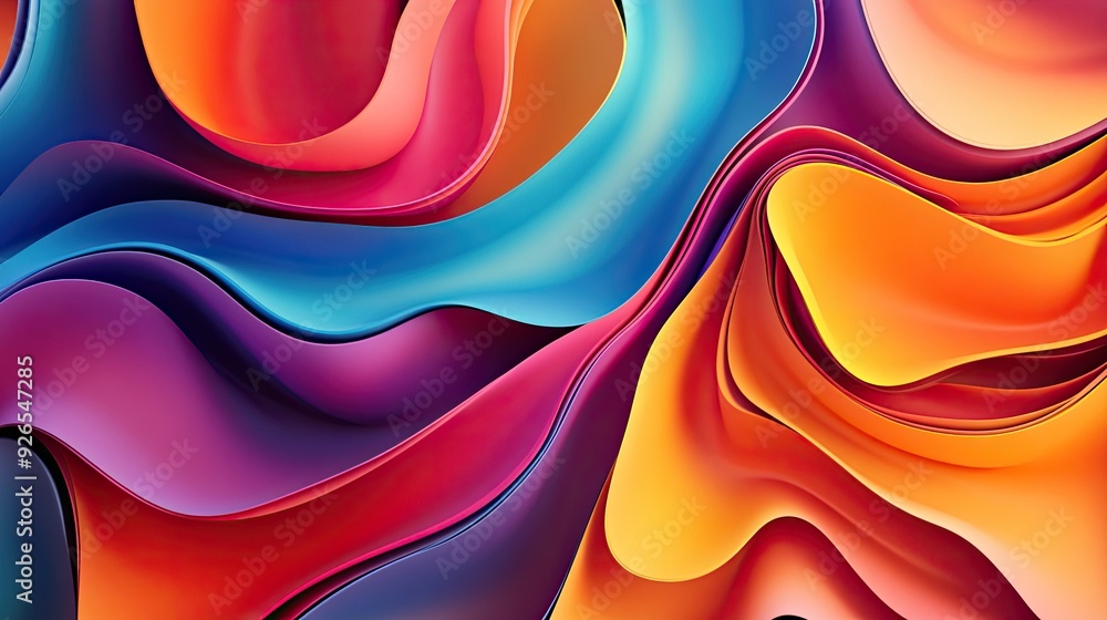 Poster the bold and lively design of an abstract wavy background in multicolor, with undulating lines that 