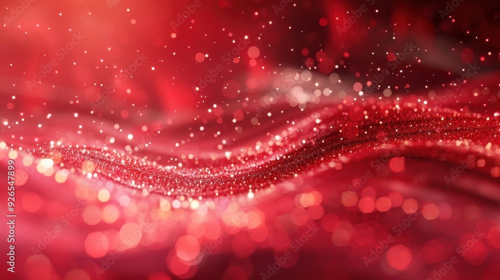 Poster abstract red wave with sparkling particles, creating a festive and vibrant atmosphere.
