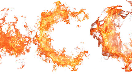 Set of flame elements on a white background fire