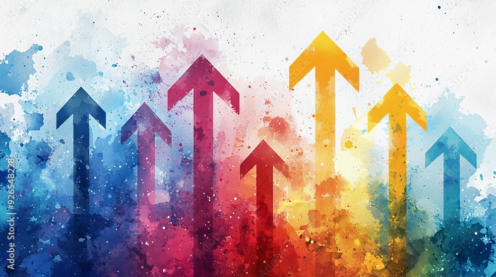 Wall mural hand-drawn watercolor arrows pointing to key points on a presentation slide.
