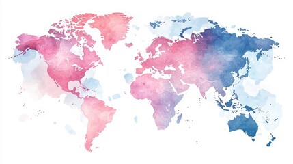 Hand-painted watercolor world map with subtle gradients for global business presentations.