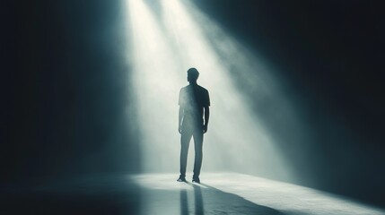 Obraz premium Dramatic silhouette of man in bright light, casting bold shadow in artistic image