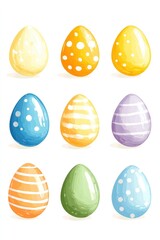 Colorful Easter eggs in a row isolated on a white background.