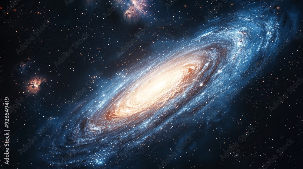 Wall mural watercolor galaxy with stars for space and innovation-related presentations.