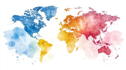 Watercolor map of the world with abstract borders for global business themes.