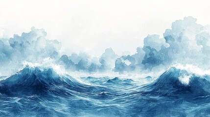 Watercolor ocean waves with a calm gradient for peaceful and reflective slides.
