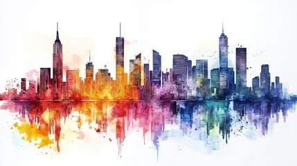 Obraz premium Watercolor skyline of a major city for urban development presentation themes.