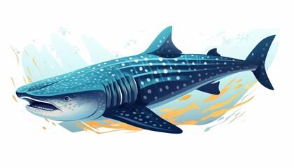 Naklejka premium A whale shark gliding majestically flat design side view ocean theme cartoon drawing vivid
