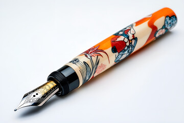 Pen with intricate designs isolated on white background
