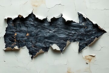 dynamic black arrow bursting through white paper background torn edges reveal layers conveying motion and breakthrough