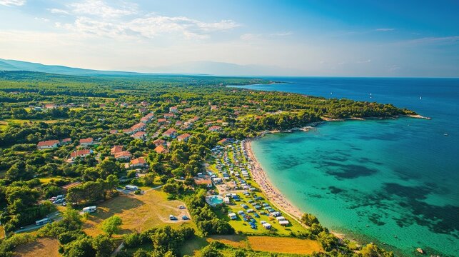 The vast Camping Park Umag in Istria, Croatia, seen from above, highlighting its proximity to the coast.