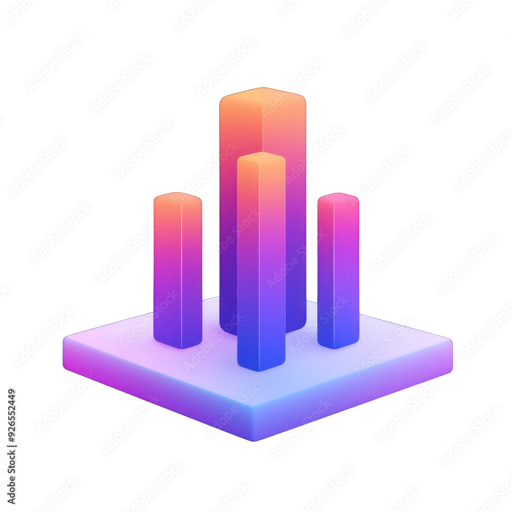 Poster this vibrant 3d graphic features colorful bars resembling data visualization on a sleek base. transp