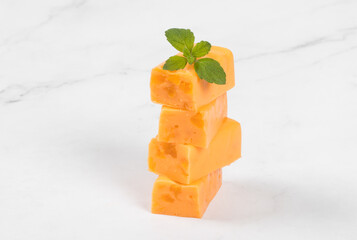 Fitness Apricot candy with pieces of dried apricots. Close-up