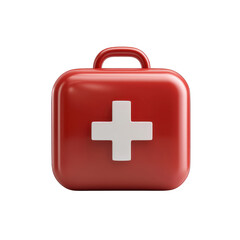A bright red first aid kit with a white cross, perfect for safety and health-related themes in various projects. transparent background