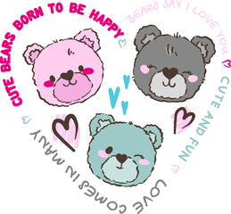 Obraz premium Print with colorful teddy bear’s heads. Cute print for t-shirts, stationery, kids, wear, and other designs.
