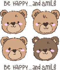 Be happy and smile. Print with teddy bear’s heads. Cute print for t-shirts, stationery, kids, wear, and other designs.