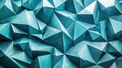 Fototapeta premium Abstract polygonal shapes shades of teal and turquoise empty white background