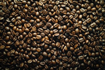 Obraz premium A large number of roasted coffee beans form a rich and aromatic background.