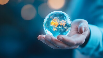 Hand Holding Earth Globe, Global Connection, Technology Concept