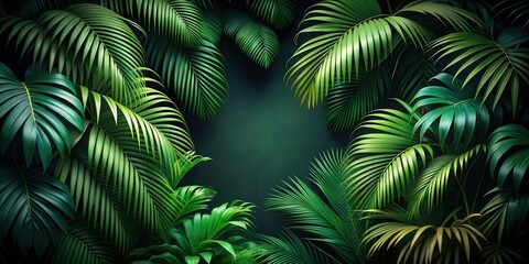 Dark green exotic palm leaves creating a natural background in a tropical jungle setting , palm leaves, tropical, jungle