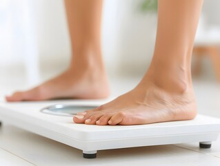Woman standing on the weight scale
