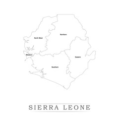 Administrative regions of SIERRA LEONE. Province, state, division name with white map with black outline. Vector illustration	