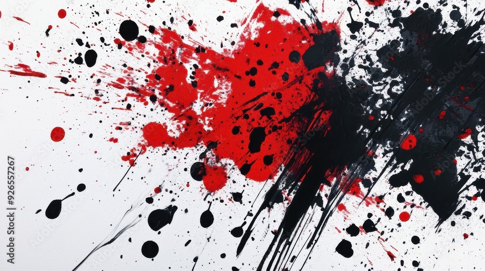 Poster abstract splatter effect bold black and red empty white background