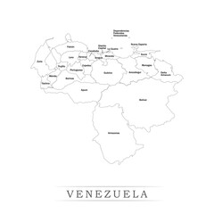 Administrative regions of VENEZUELA. Province, state, division name with white map with black outline. Vector illustration	