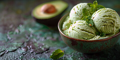 Avocado Ice Cream: Creamy and dairy-free ice cream made with ripe avocado, coconut milk, and sweetened with maple syrup or honey.