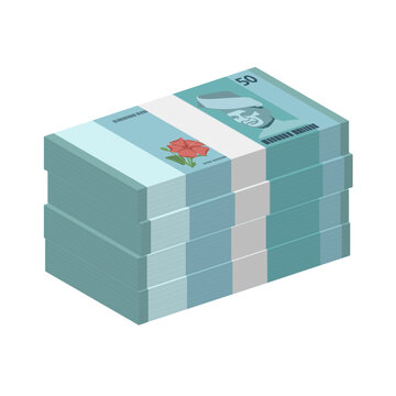 Malaysia currency, Malaysia Ringgit bundle of banknotes paper money stack cash denomination of RM50 simple vector illustration