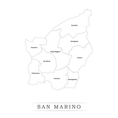 Administrative regions of SAN MARINO. Province, state, division name with white map with black outline. Vector illustration	