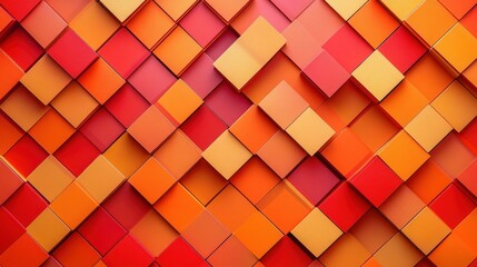 Geometric pattern of squares shades of orange and red isolated white background