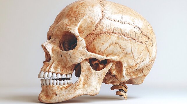 3D Human Skull with Sinuses: A realistic 3D rendering of the human skull, focusing on the sinuses and cranial cavities.